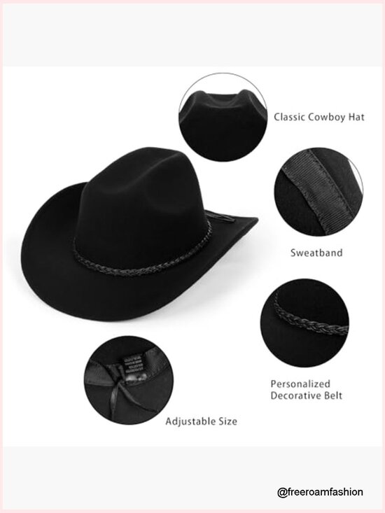 Studded Pinched Cowboy Hat with Belt Buckle Wide Brim Fedora main image 5